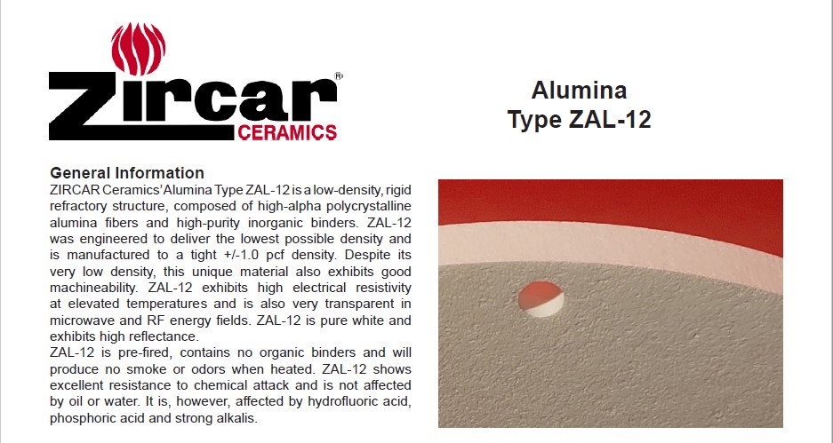 ZIRCAR Ceramics Introduces Alumina Type ZAL-12